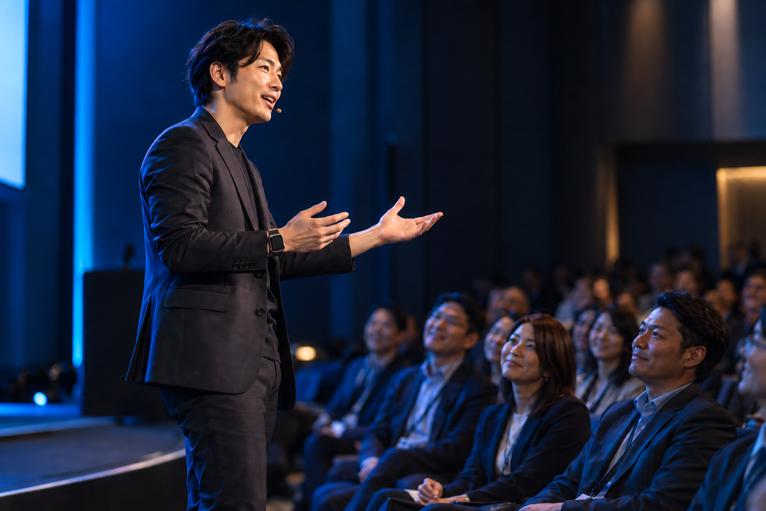 A passionate presenter connecting with an attentive audience